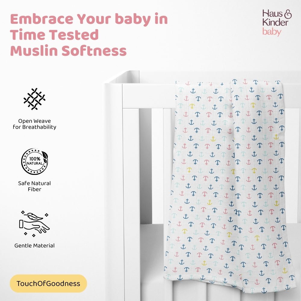 Nautical Collection 100% Cotton Muslin Swaddle Pack Of 5 - Swaddles | haus & kinder