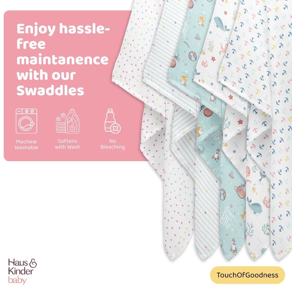 Nautical Collection 100% Cotton Muslin Swaddle Pack Of 5 - Swaddles | haus & kinder