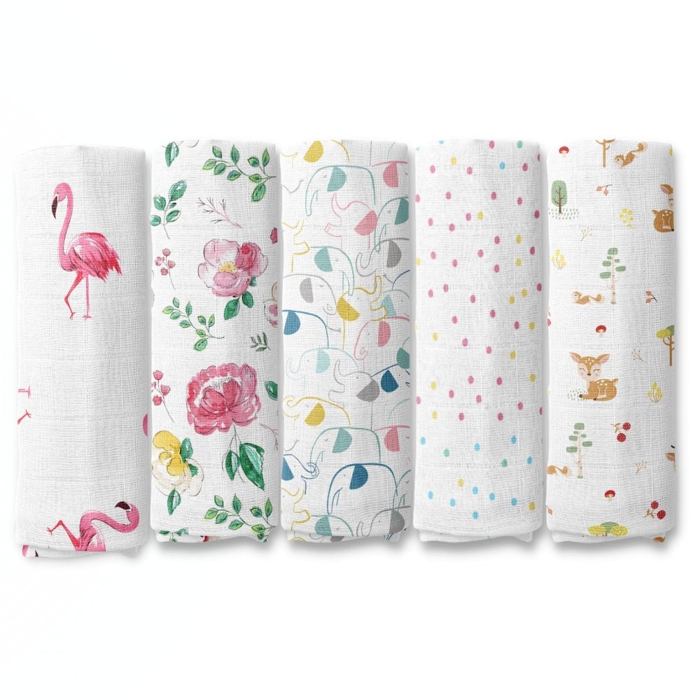 Safari squad Collection 100% Cotton Muslin Swaddle Pack Of 5 - Swaddles | haus & kinder