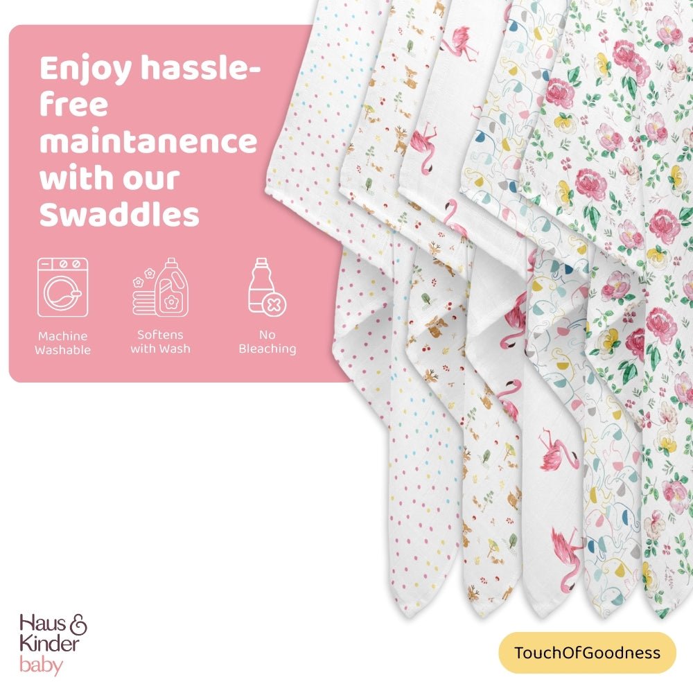 Safari squad Collection 100% Cotton Muslin Swaddle Pack Of 5 - Swaddles | haus & kinder