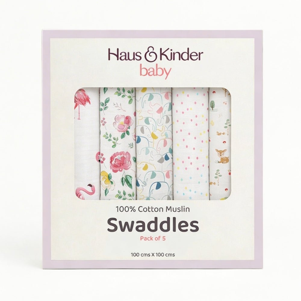 Safari squad Collection 100% Cotton Muslin Swaddle Pack Of 5 - Swaddles | haus & kinder
