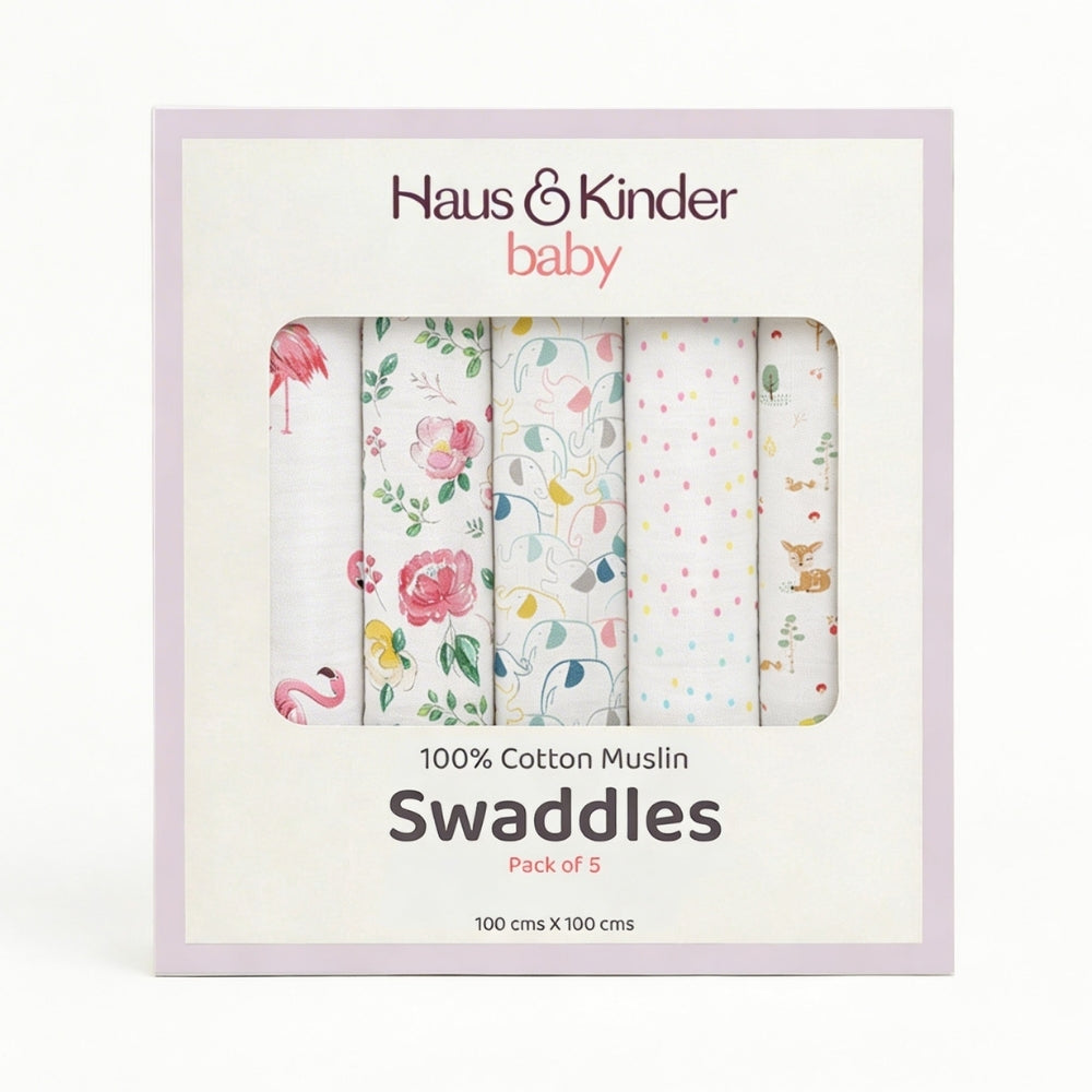 Safari squad Collection 100% Cotton Muslin Swaddle Pack Of 5