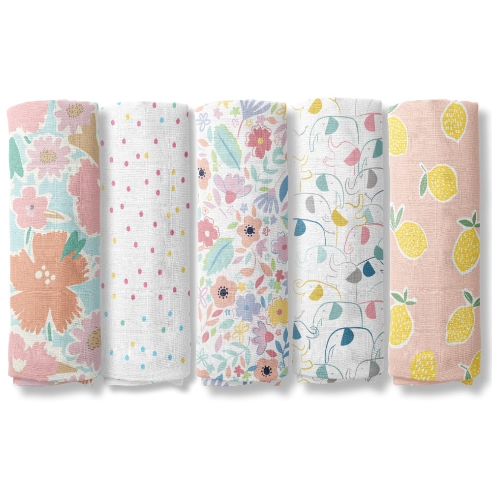 Eleflora Collection 100% Cotton Muslin Swaddle Pack Of 5 - Swaddles | haus & kinder