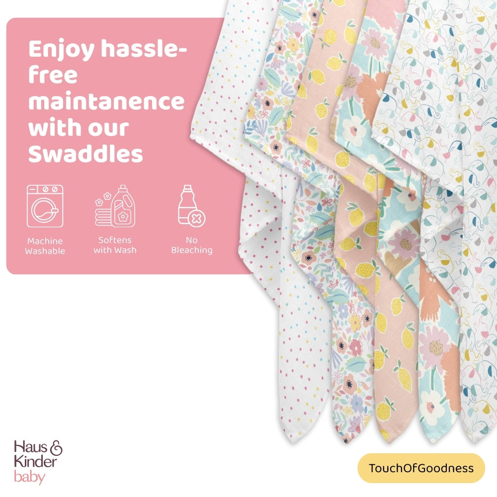 Eleflora Collection 100% Cotton Muslin Swaddle Pack Of 5