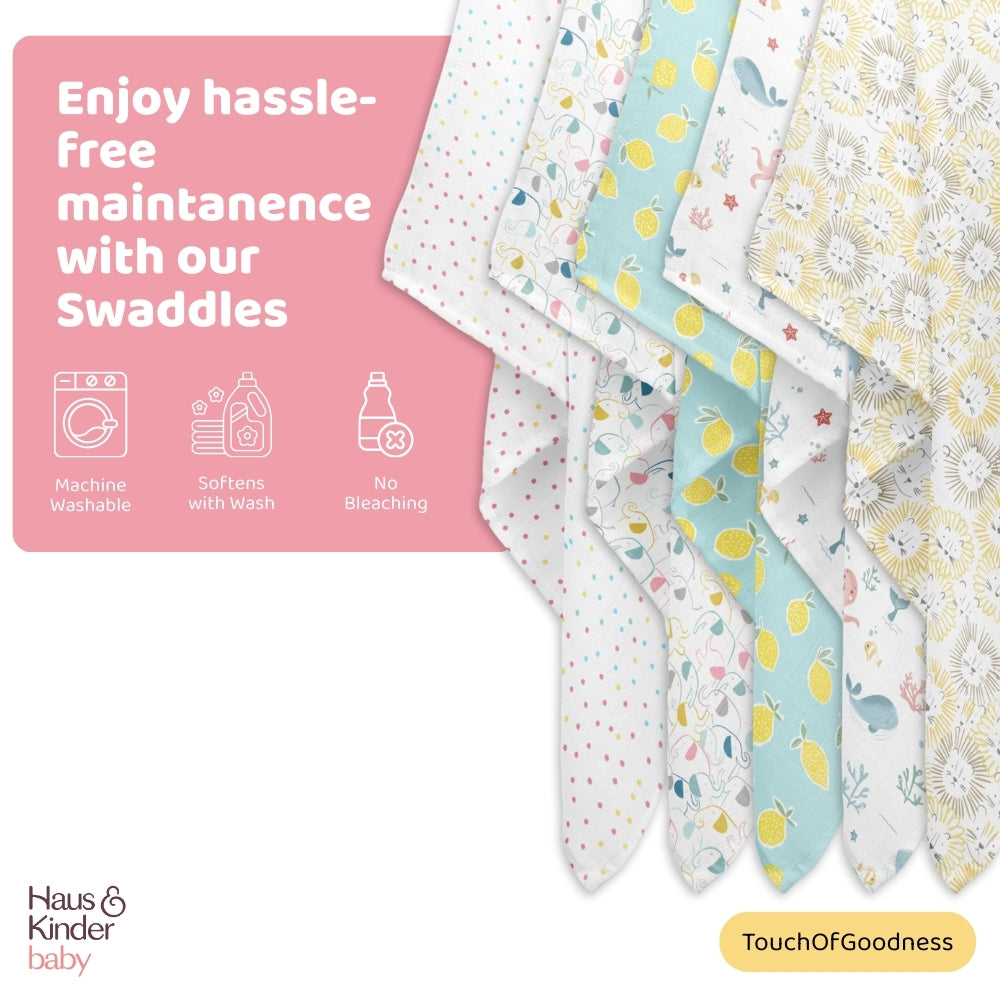 Dream Safari 100% Cotton Muslin Swaddle Pack Of 5