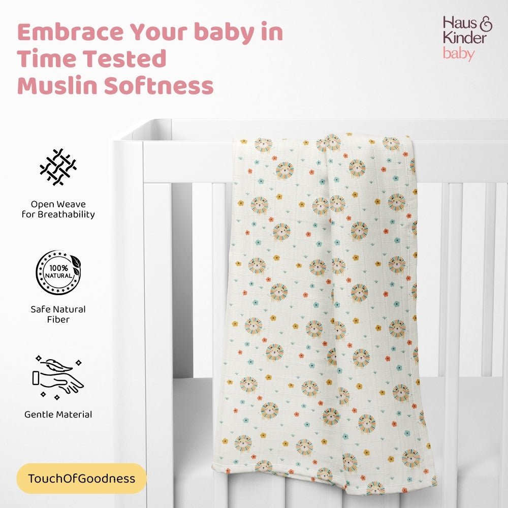 Lion's Garden Collection Muslin Swaddle - Swaddles | haus & kinder