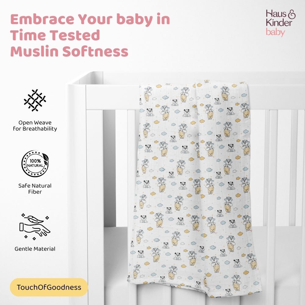 Panda Puff Collection Muslin Swaddle - Swaddles | haus & kinder