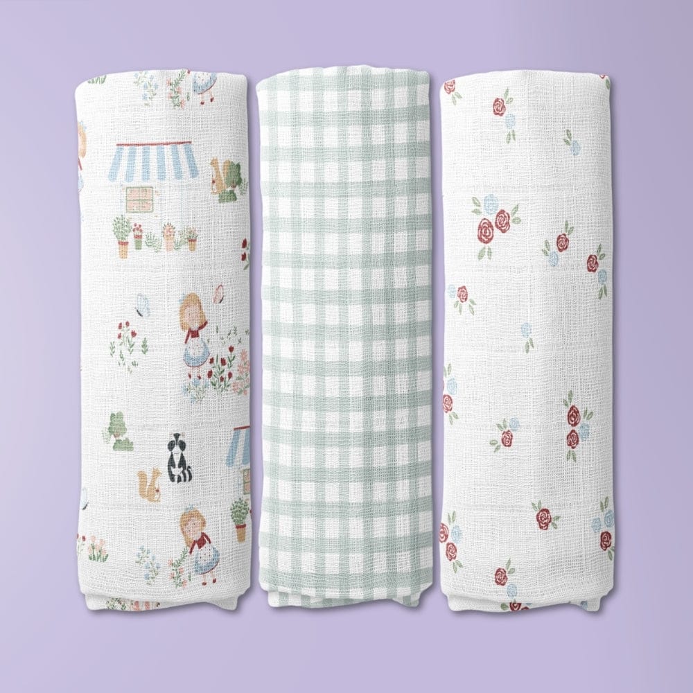 Scarlet In Garden Collection Muslin Swaddle- Pack Of 3