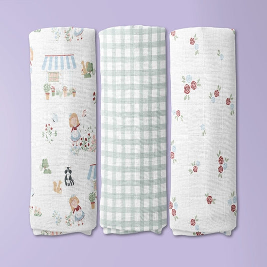 Scarlet In Garden Collection Muslin Swaddle- Pack Of 3