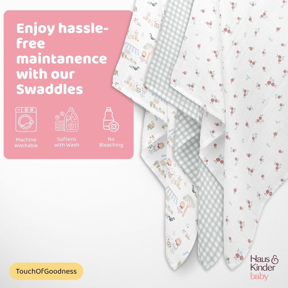 Scarlet In Garden Collection Muslin Swaddle- Pack Of 3