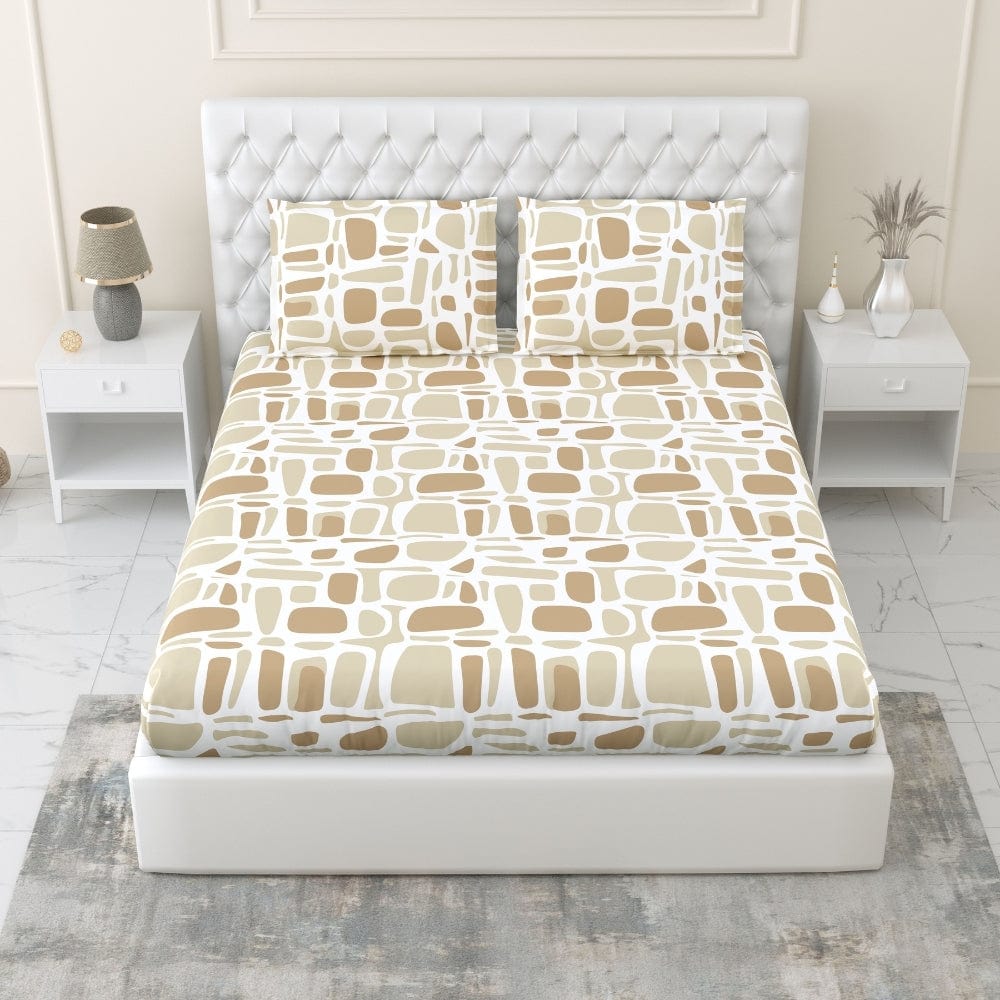 Modern Matrix 100% Cotton Double Fitted Bedsheet, 144 TC