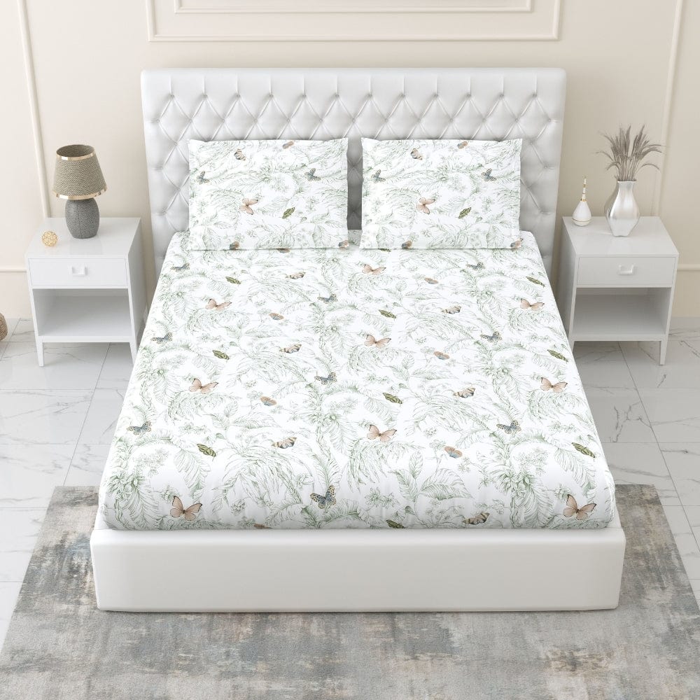 Nordic Palm 100% Cotton Double Fitted Bedsheet, 144 TC