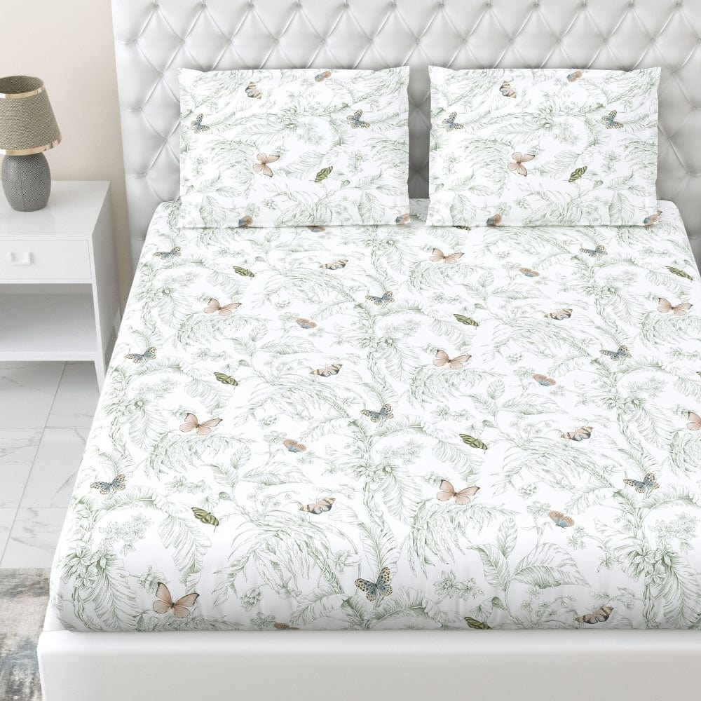 Nordic Palm 100% Cotton King Fitted Bedsheet, 144 TC