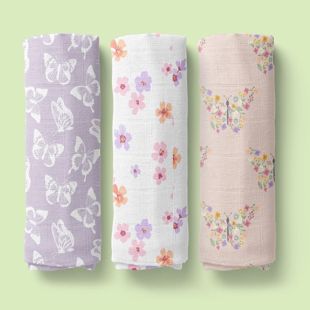 Papillon Paradise Collection 100% Organic Cotton Muslin Swaddle Pack Of 3