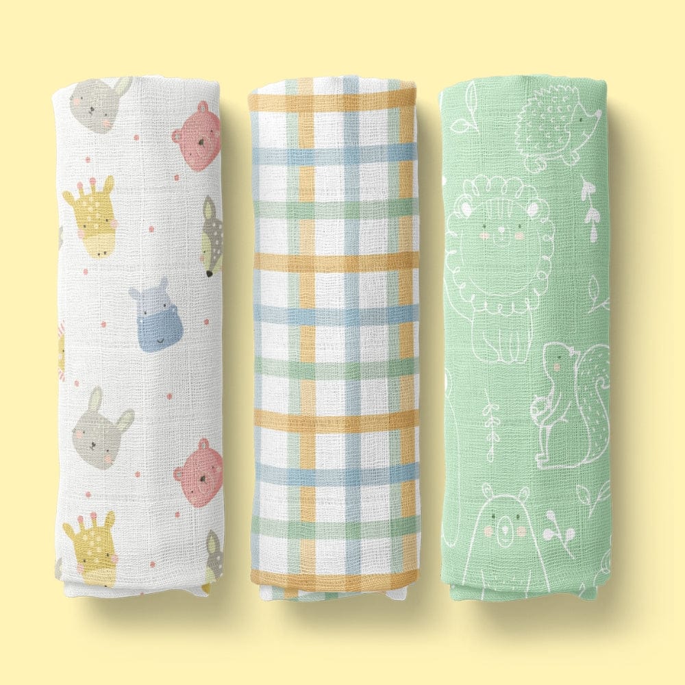 Jungle Jigsaw Collection 100% Organic Cotton Muslin Swaddle Pack Of 3