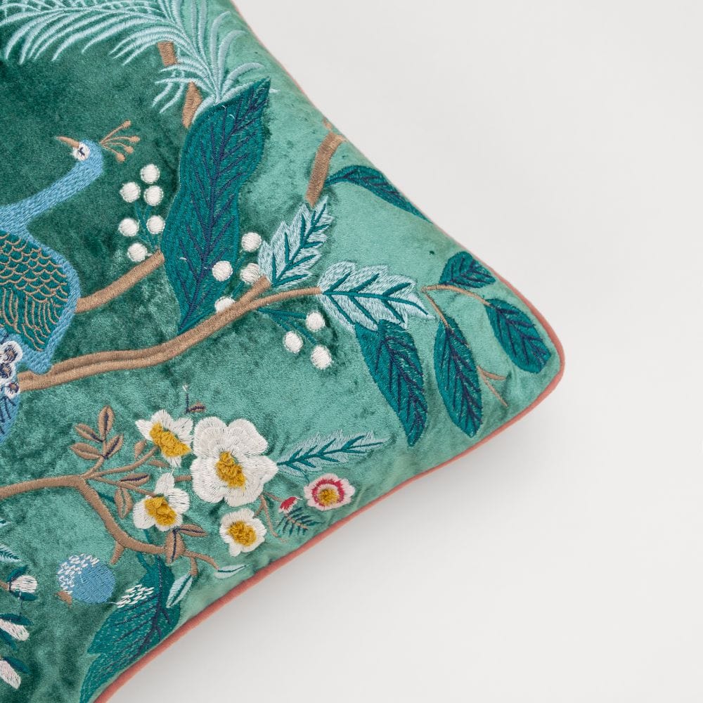 Embroidered Decorative Cushion Cover, Peacock - Cushion Covers | haus & kinder