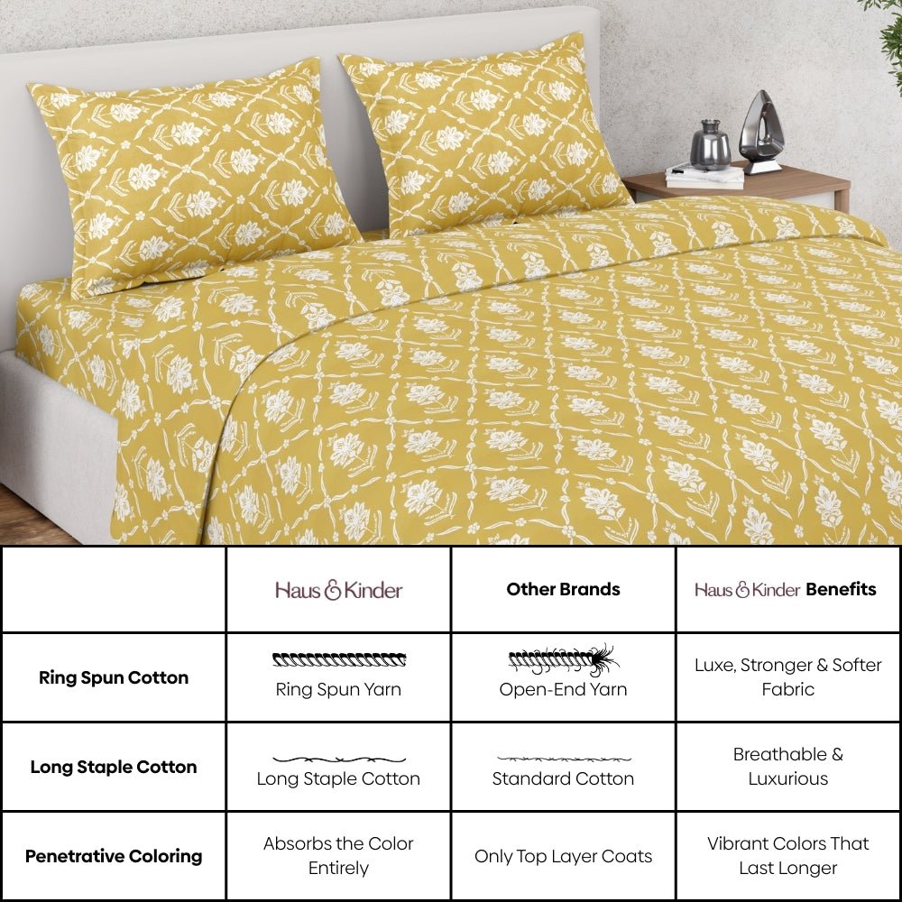 Ring Spun 100% Cotton Bedsheet- Golden Dahlia - Bedsheets | haus & kinder