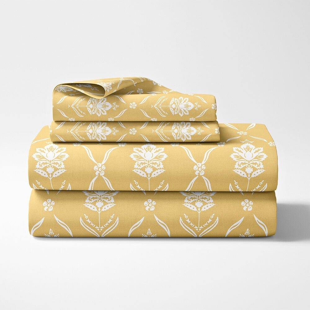 Ring Spun 100% Cotton Bedsheet- Golden Dahlia - Bedsheets | haus & kinder