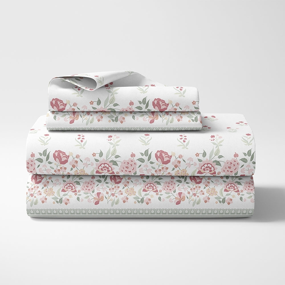 Ring Spun 100% Cotton Double Flat Bedsheet- Rosabelle Garden