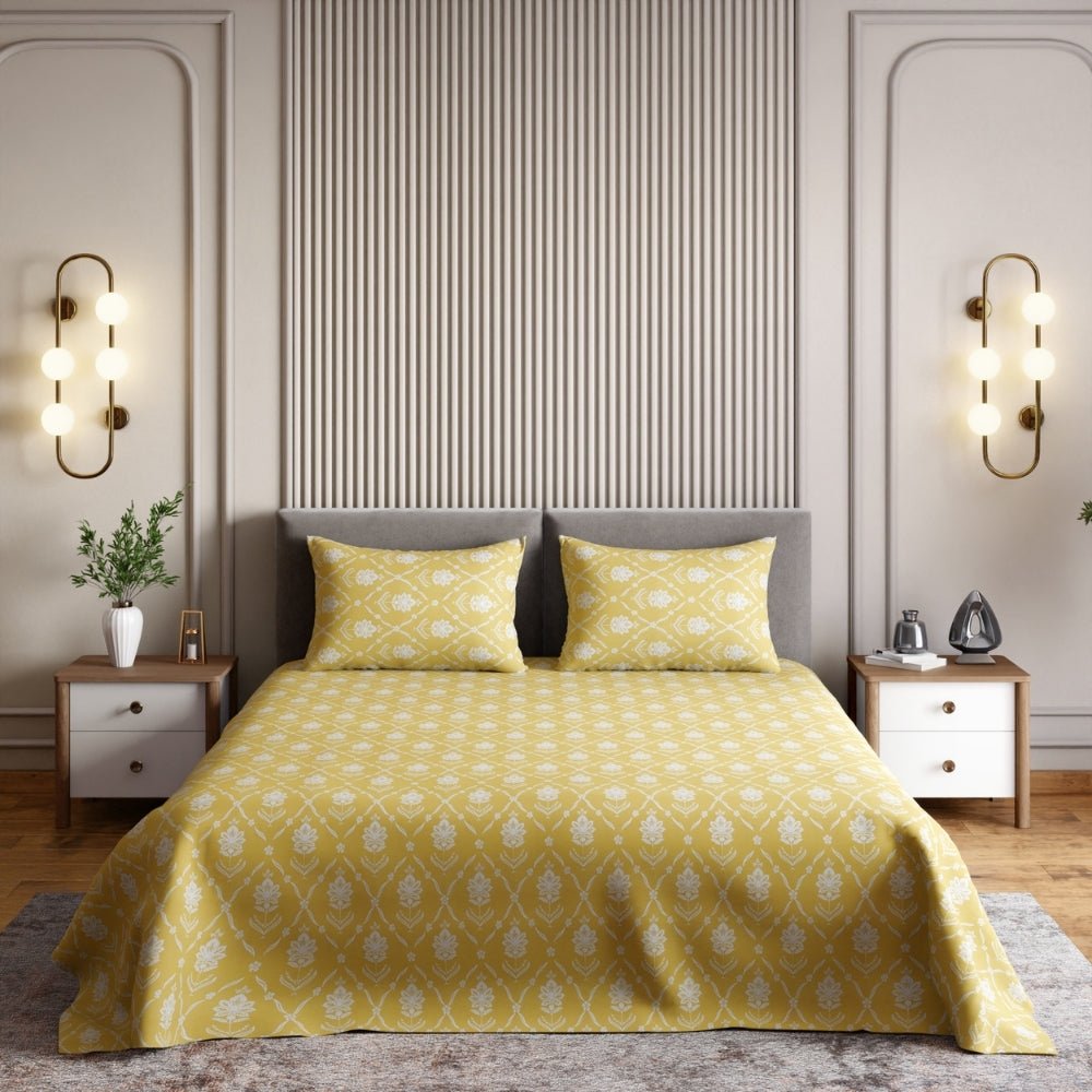 Ring Spun 100% Cotton Bedsheet- Golden Dahlia - Bedsheets | haus & kinder