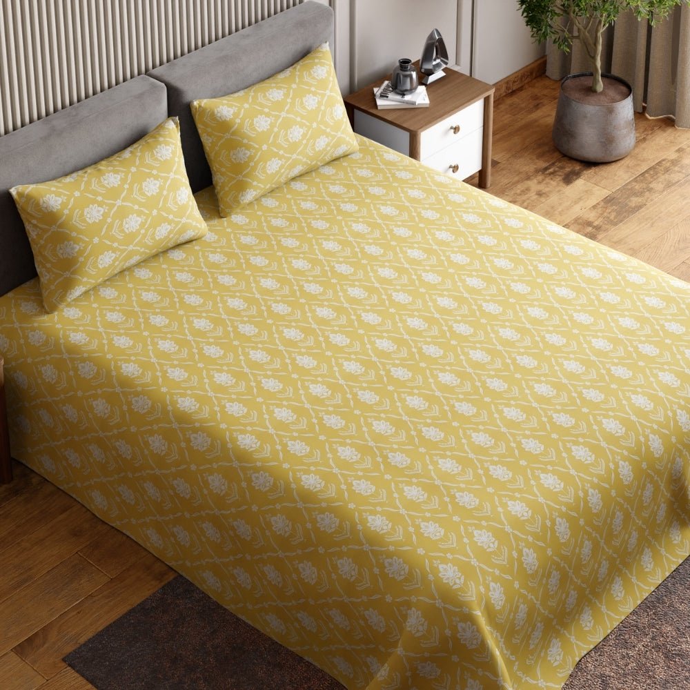 Ring Spun 100% Cotton Bedsheet- Golden Dahlia - Bedsheets | haus & kinder