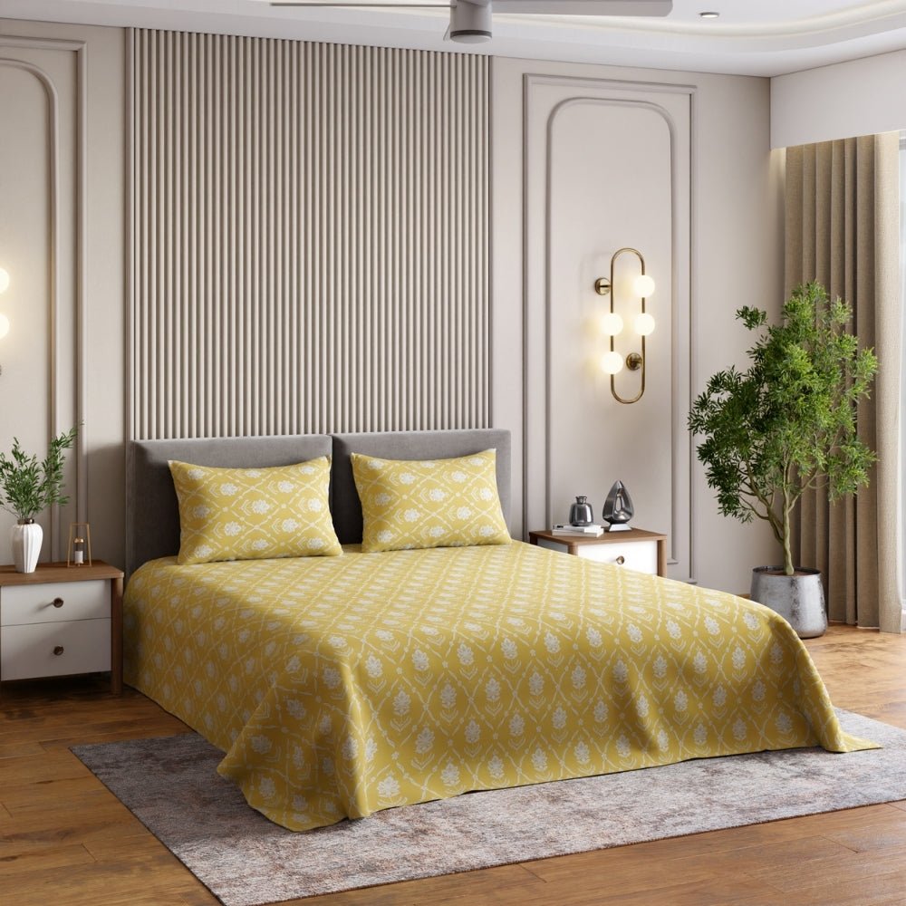 Ring Spun 100% Cotton Bedsheet- Golden Dahlia - Bedsheets | haus & kinder
