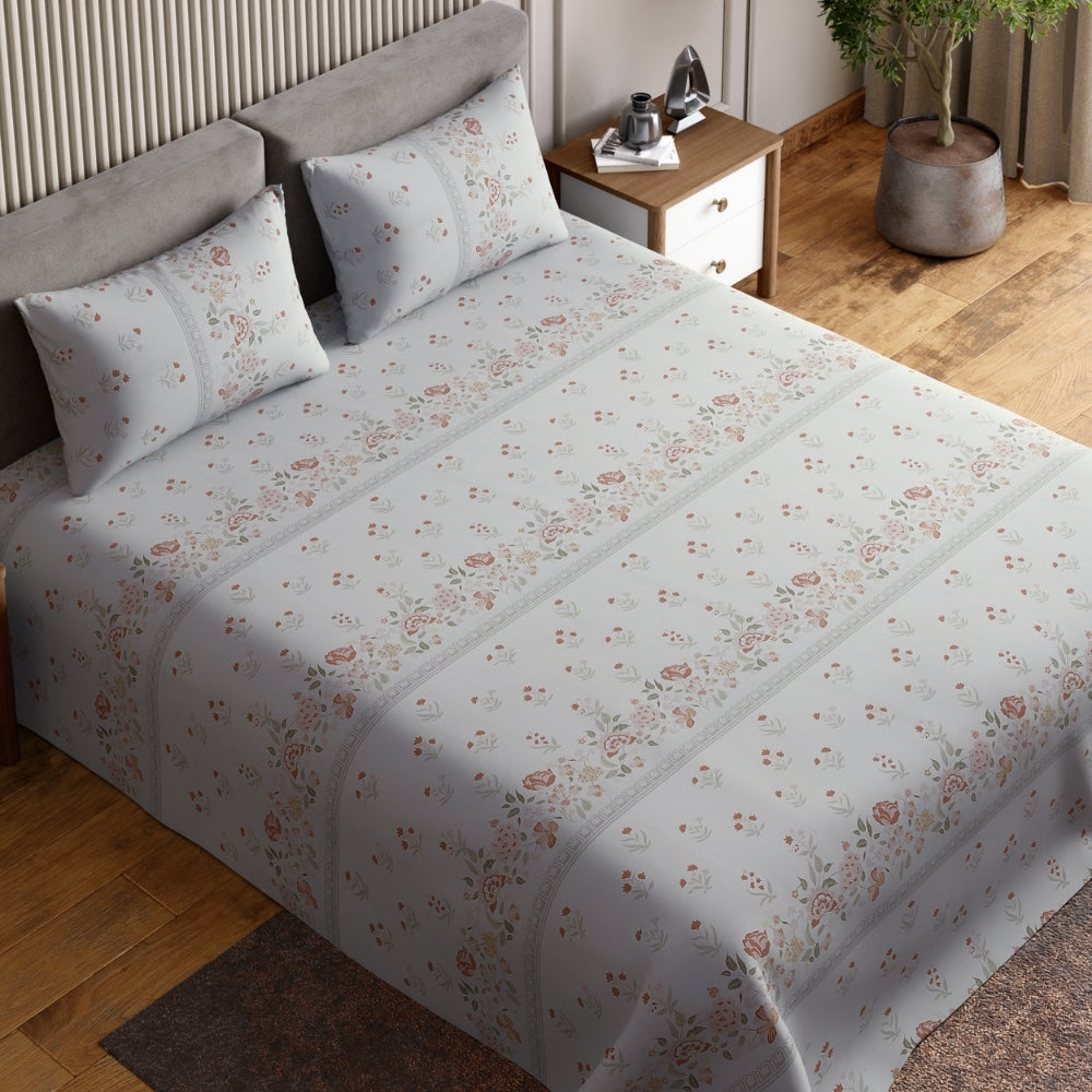 Ring Spun 100% Cotton Double Flat Bedsheet- Rosabelle Garden