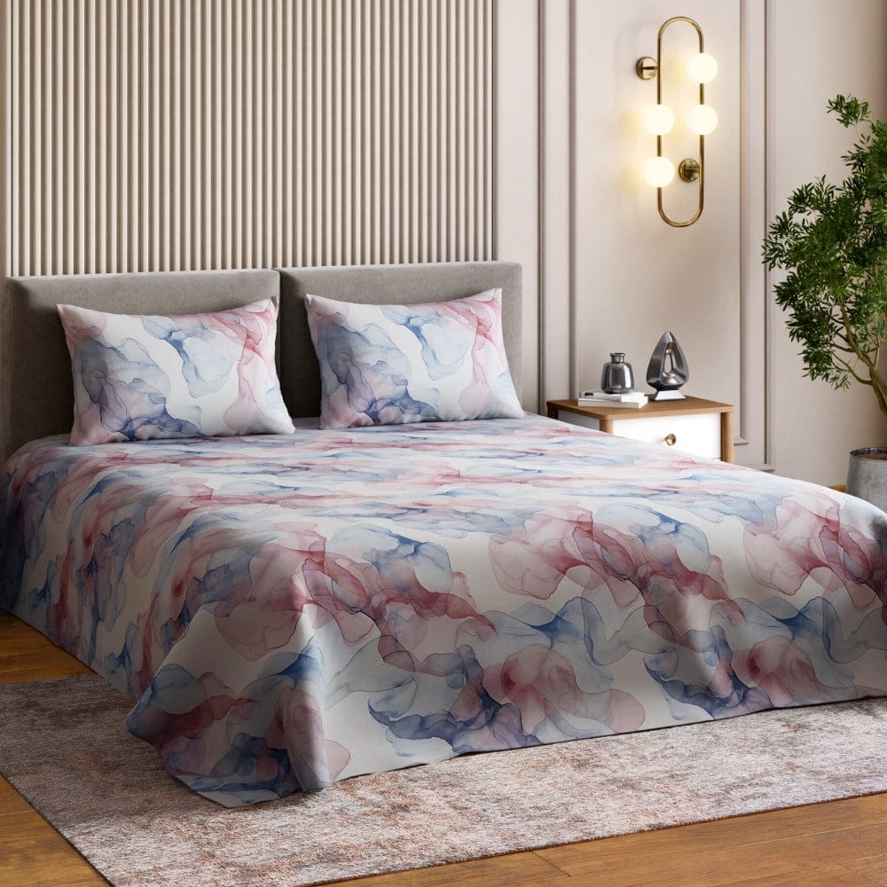 Digital Printed 210 TC Bedsheet- Mist and Mauve