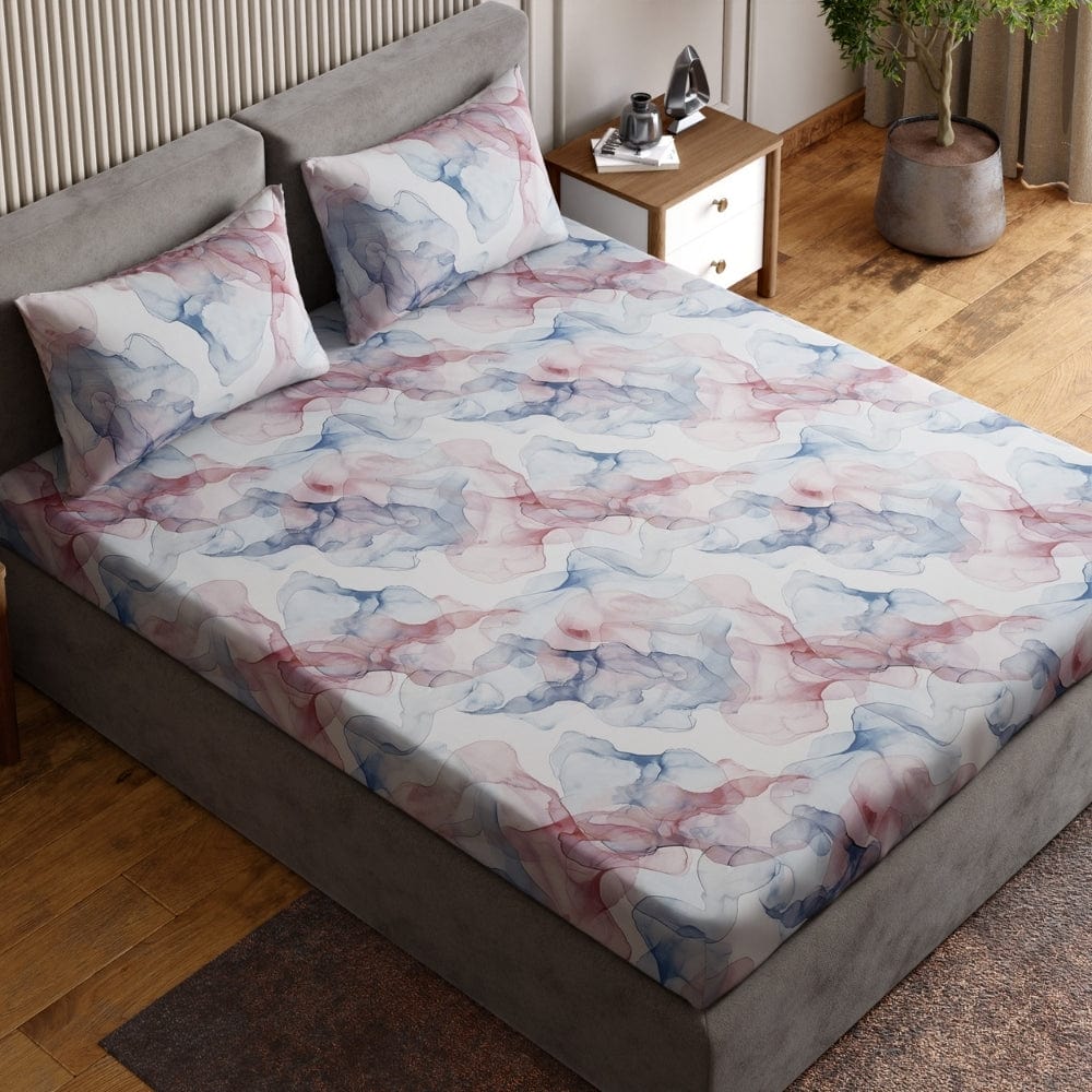 Digital Printed 210 TC Bedsheet- Mist and Mauve