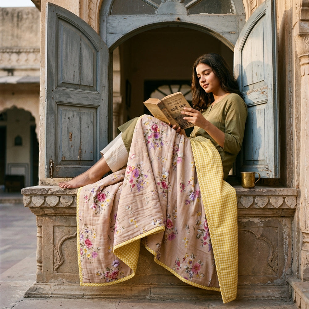 Rose Kobai Reversible AC Blanket - Brown