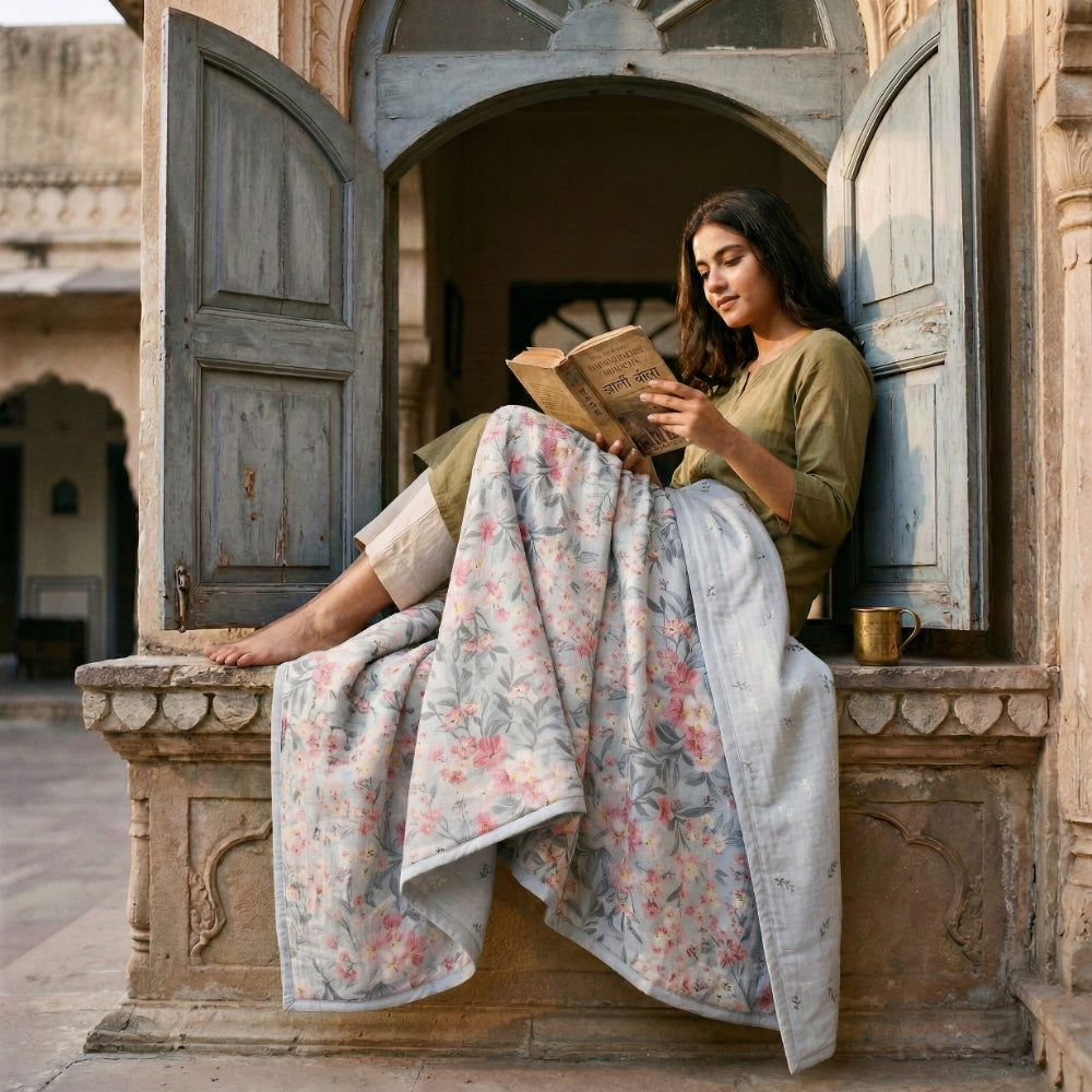 Sakura Whisper Reversible AC Blanket - Grey