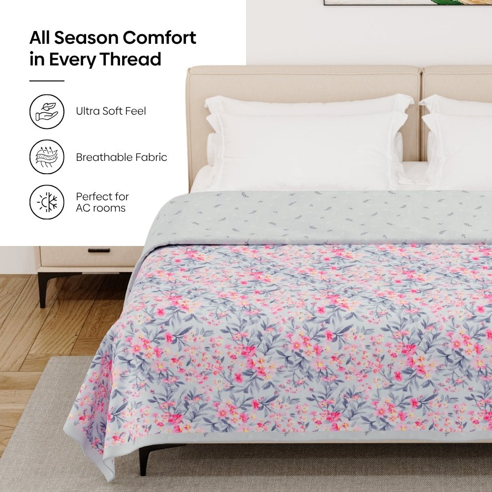 Sakura Whisper Reversible AC Blanket - Grey - Dohar | haus & kinder