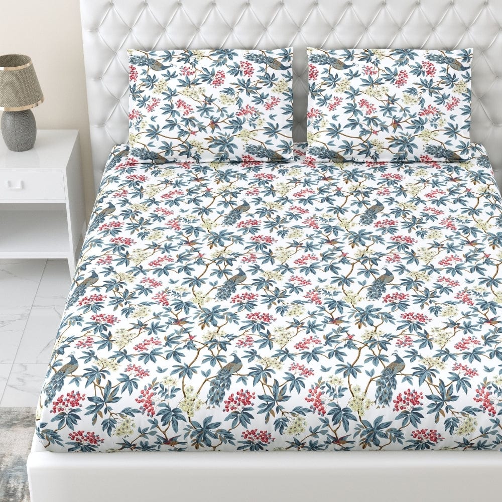 Regal Bloom 100% Cotton King Fitted Bedsheet, 144 TC