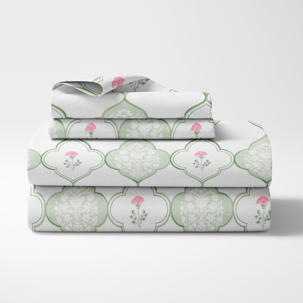 Sage Trellis 186 TC Cotton 100% Printed Flat Double Bedsheet