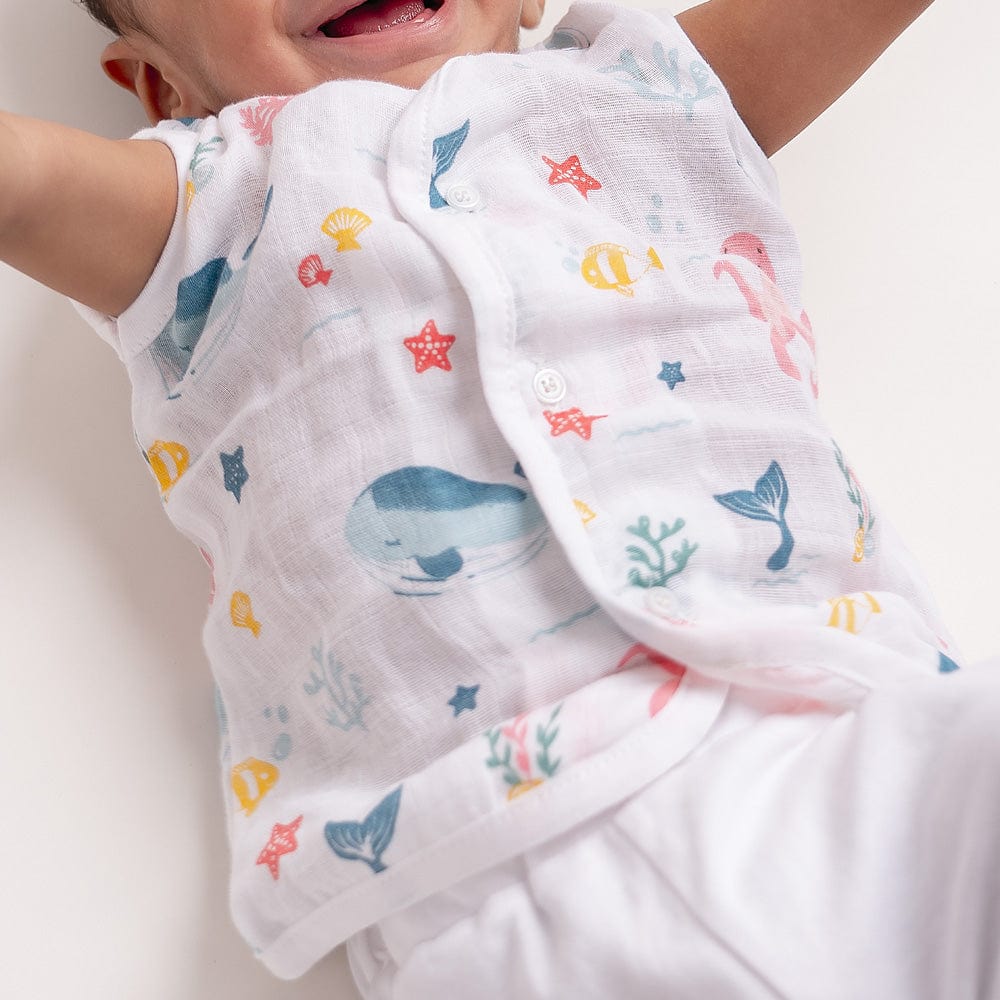 100% Cotton Muslin Vest Pack of 2 for Boys - Vitamin Sea & Blue Stripe