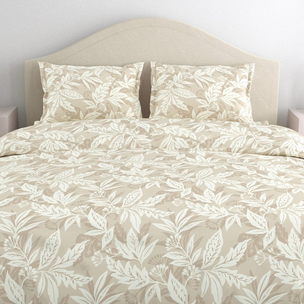 Soft Beige Bloom 100% Cotton Double Size Bedsheet, 144 TC