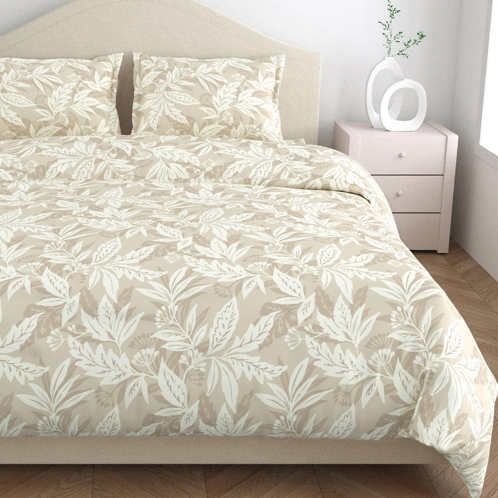 Soft Beige Bloom 100% Cotton Double Size Bedsheet, 144 TC
