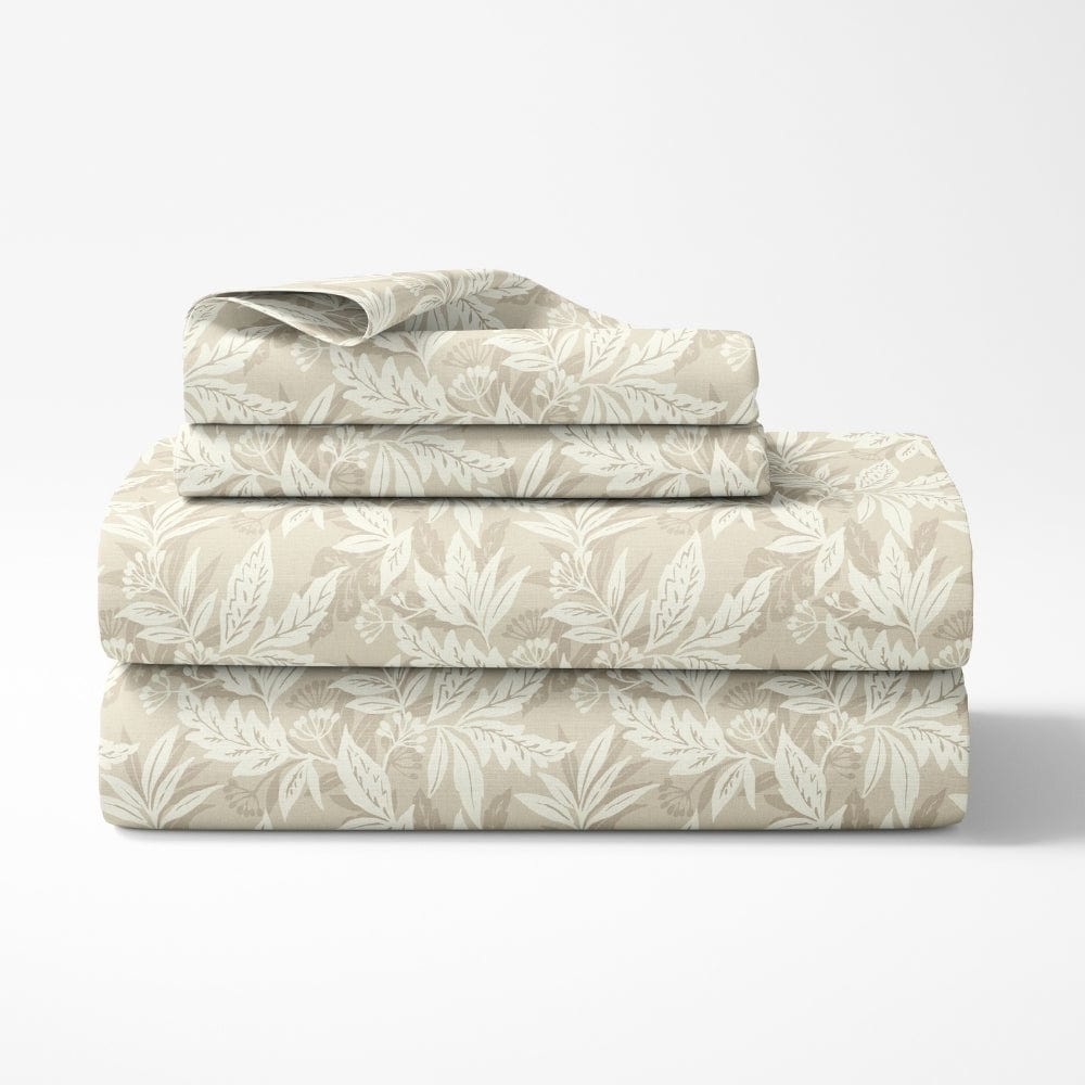 Soft Beige Bloom 100% Cotton Double Size Bedsheet, 144 TC