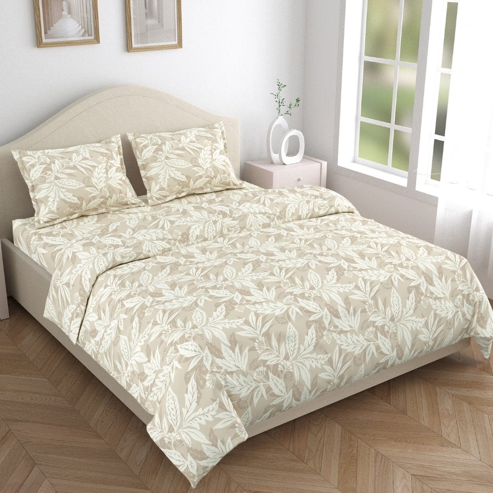 Soft Beige Bloom 100% Cotton King Bedsheet, 144 TC