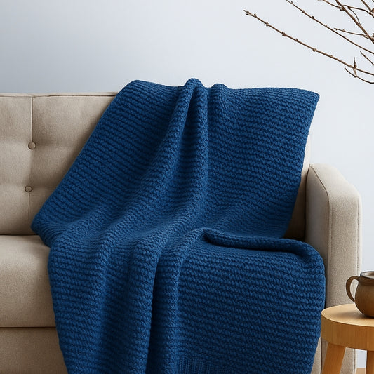 Ocean Ink Knitted, Throw Blue