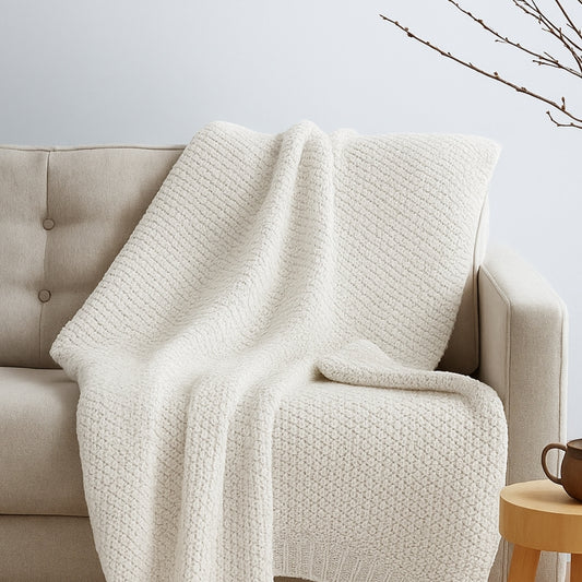 Snow Cream Knitted, Throw Ivory