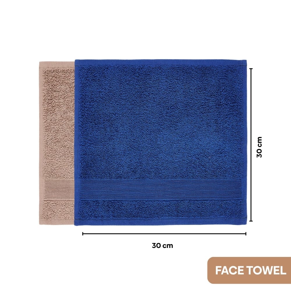 100% Cotton Harmony Combed Bath Set- Pack Of 6 (Cobalt, Almond)