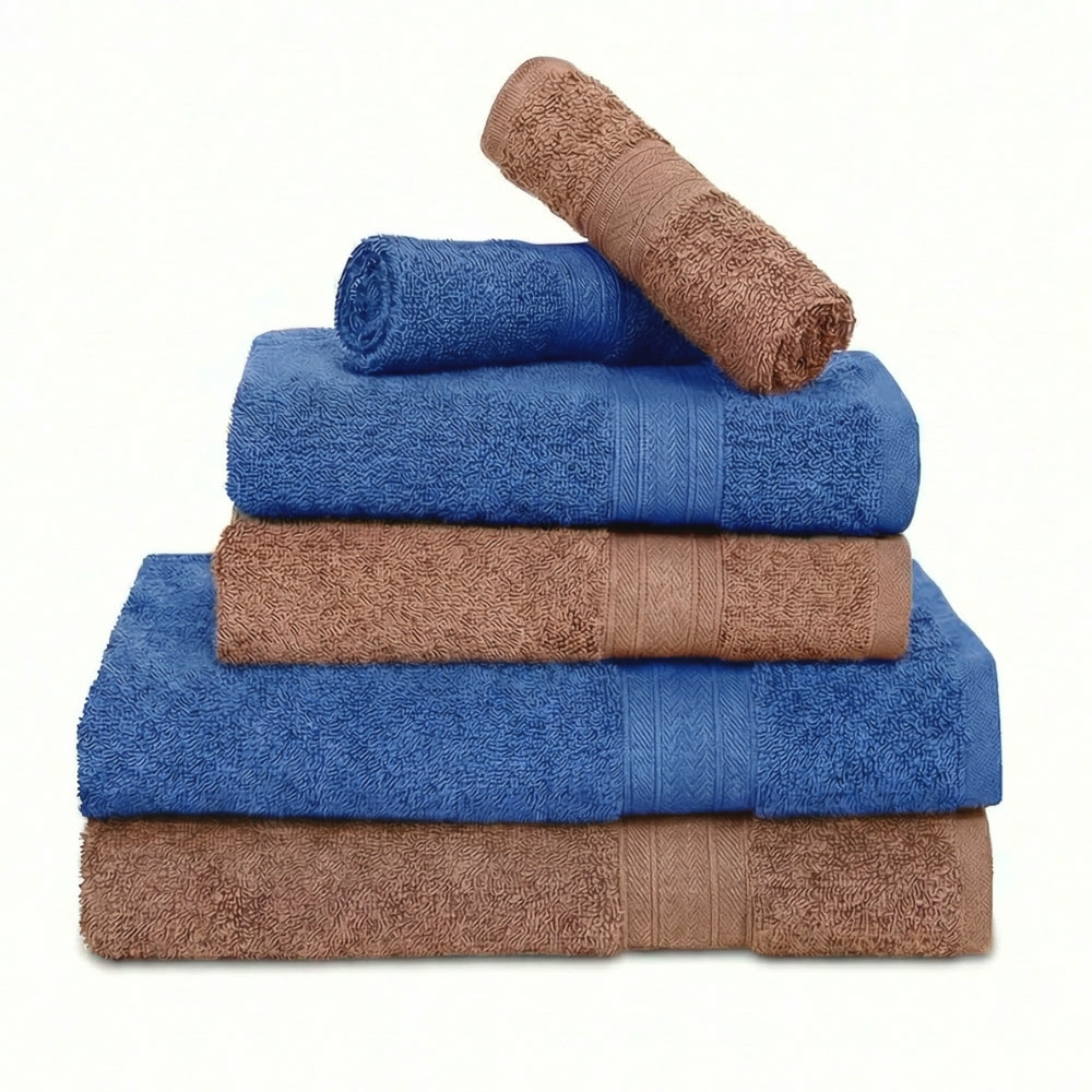 100% Cotton Harmony Combed Bath Set- Pack Of 6 (Cobalt, Almond)