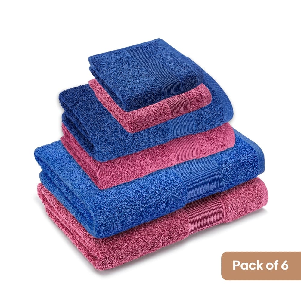 100% Cotton Harmony Combed Bath Set - Pack Of 6 (Cobalt, Mulberry)
