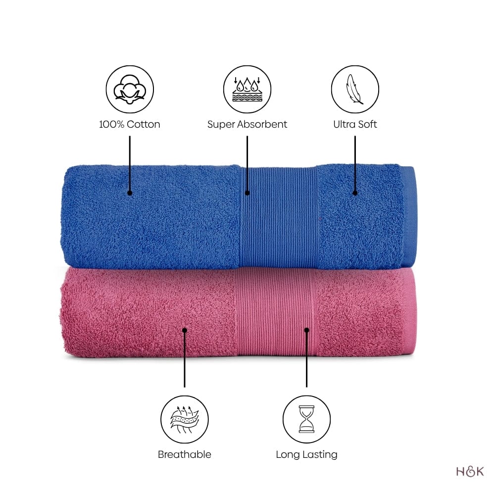 100% Cotton Harmony Combed Bath Set - Pack Of 6 (Cobalt, Mulberry)