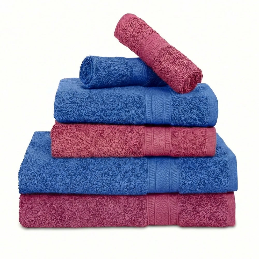 100% Cotton Harmony Combed Bath Set - Pack Of 6 (Cobalt, Mulberry) - Bath Set | haus & kinder