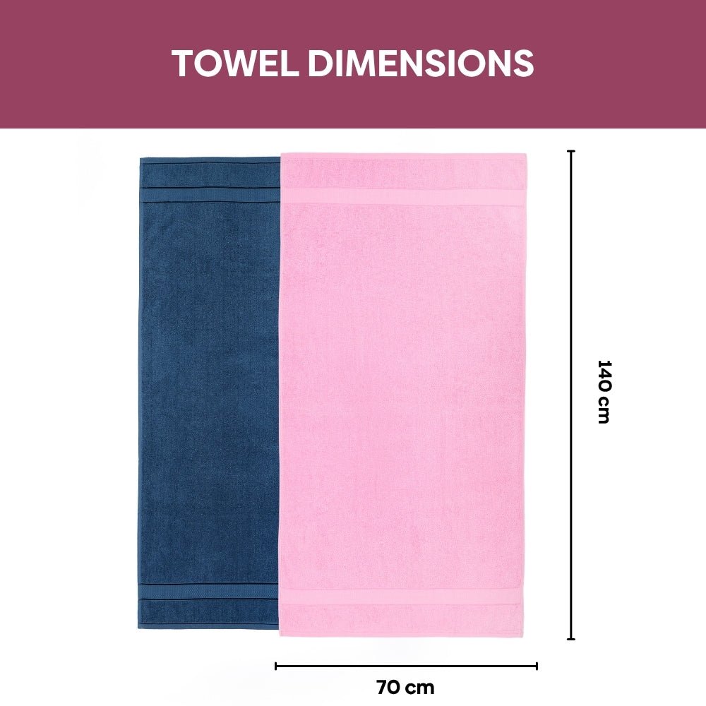 Bliss 100% Cotton Bath Towel Set of 2 – Navy & Pink - Bath Towel | haus & kinder