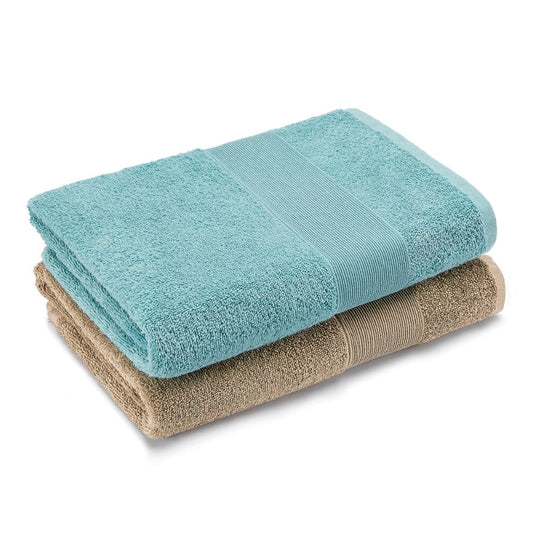 100% Cotton Harmony Combed Bath Towel- Pack Of 2  (Coastal Blue, Taupe)