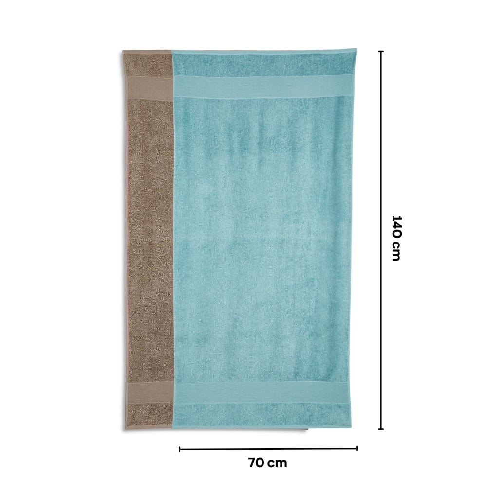 100% Cotton Harmony Combed Bath Towel- Pack Of 2 (Coastal Blue, Taupe)