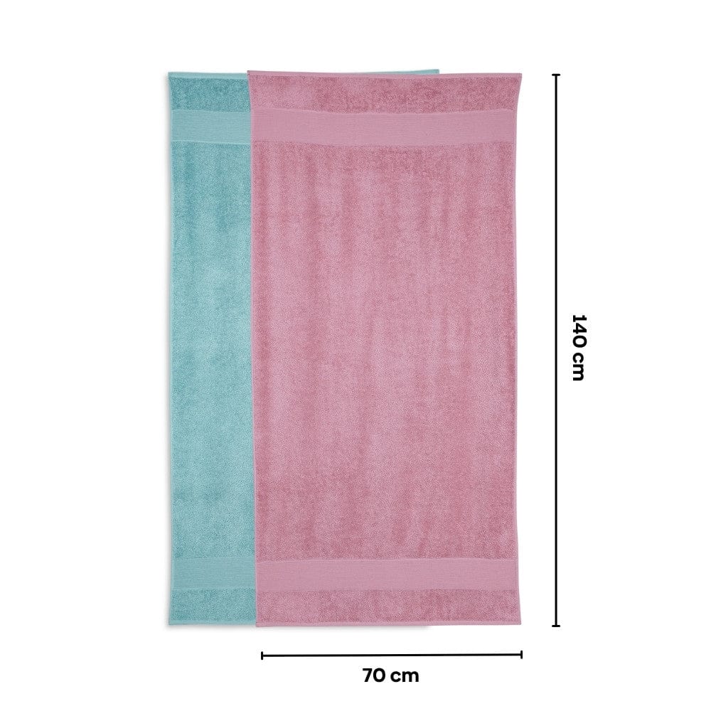 100% Cotton Harmony Combed Bath Towel Pack Of 2 - (Cameo Pink, Coastal Blue)